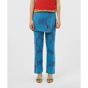 YanYan $420 Monstera Double Layer Apron with Pant Blue Size Small Linen